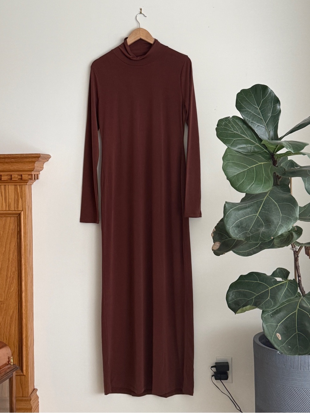 Fashion Nova Long Sleeve Mock Neck Maxi Dress - Maroon